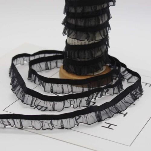 100Yards Black White One Layer Lace Trim Organza Pleated Ruffle 15mm 25mm Wide Fabric DIY Bride Dress Sewing Free Shipping