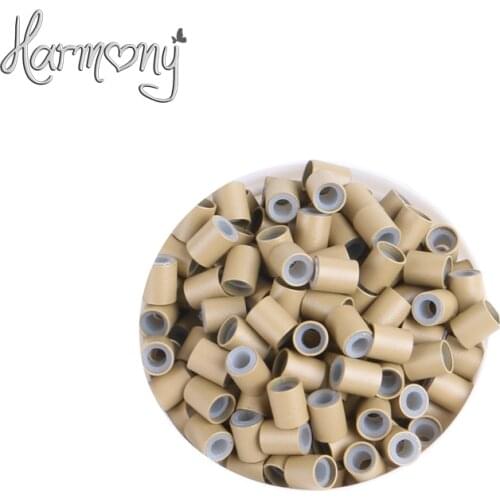 1000pcs/lot) 3.4*3.0*4mm 8# Dark blonde silicone copper tube micro silicone lined copper rings tube beads rings