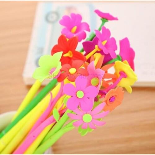 1000pcs/lot Silicone Colorful Creative Cute Flower Gel Pens Stationery Office School Supplies Gift Simulation Handles Rod
