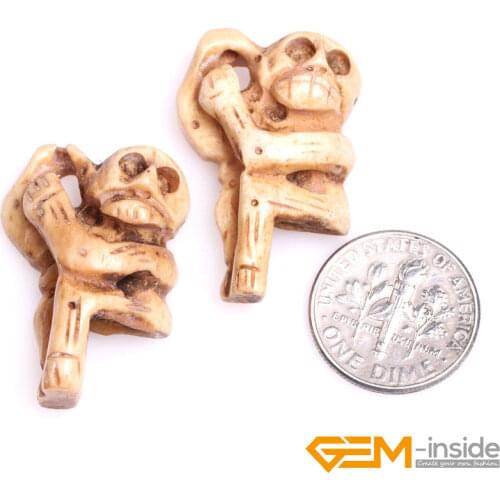 18x32mm Large Cream White Animal Monkey Carved Bone Cabochon Beads For Jewelry Making Bulk 2 Pcs Free Shipping