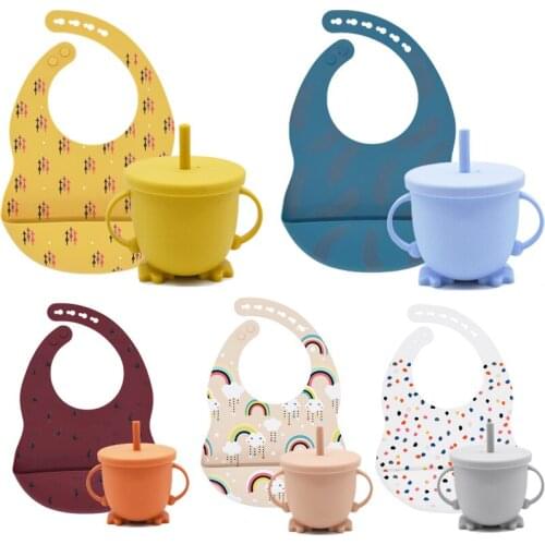 2Pcs/Set Baby Silicone Bib Silicone Snack Cup Toddle Portable Food Storage Box Snacks Container Baby Feeding Cup Tableware