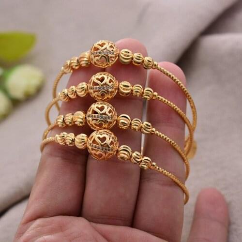 4Pcs/lot Ethiopian Africa Dubai Gold Color Bangles for Women Girl round Bride fine Bracelet Wedding Jewelry Middle East Items