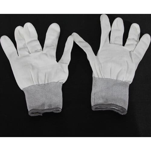 5 PairThin white nylon PU finger-coated gloves, rubberized, dipped, palm-coated electronic dust-free anti-static labor insurance