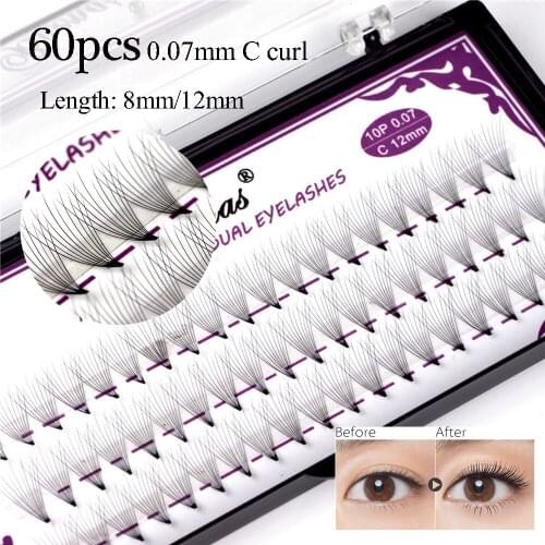 60Pcs Woman Fashion 10D Russian Premade Volume Mink Hair False Eyelashes 0.07 Thickness Natural Long Semi Permanent Eyelashes