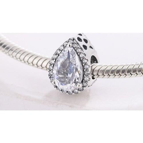 925 Sterling Silver CZ White Transparent Zircon Sparkling Teardrop Halo Pendant Charm Bracelet DIY Jewelry Making For Pandora