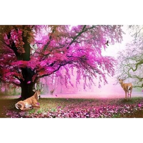 5D Diy Diamond Painting Elk And Pink Tree Pictures Cross Stitch Full Round Square Mosaic 5D Rhinestone Embroidery GiftsZP-3104