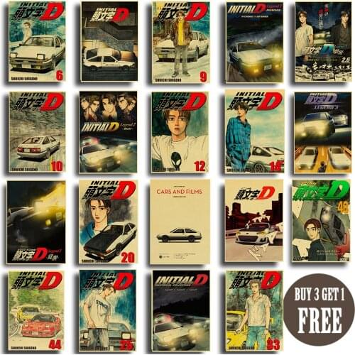 Anime Series Initial D Posters Retro Canvas Print Modern Study Living Home Room Decoration Painting Art Wall Interior Design