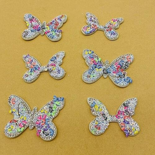 4Pcs Butterfly Slice Applique fabric Rhinestone Bling Sparkling felt fabric pad for Scrapbooking Wedding Decors Garments Acces