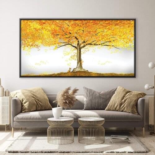 Large Size Canvas Painting Wall Art Gold Tree Painting Oil Painting Wall Poster And Print For Living Room Home Decor No Frame