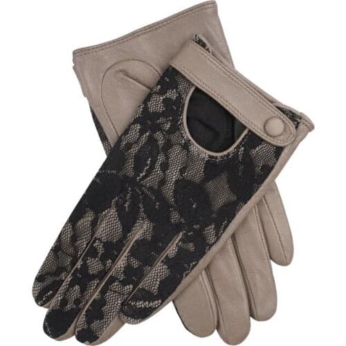 Brand Genuine Leather Gloves High Quality Women Sheepskin Glove Black Lace Stitching Driving Leather Gloves Winter