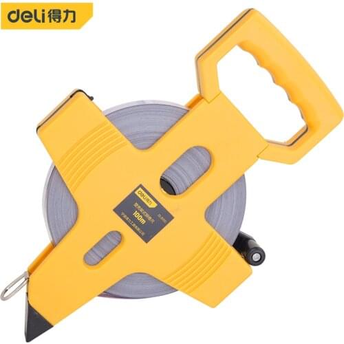 Deli 100M Open Reel Steel Tape Measure With Shelf Plastic Shelf Ruler Thickened Wear-Resistant Glass Fiber Ruler Measuring Tool