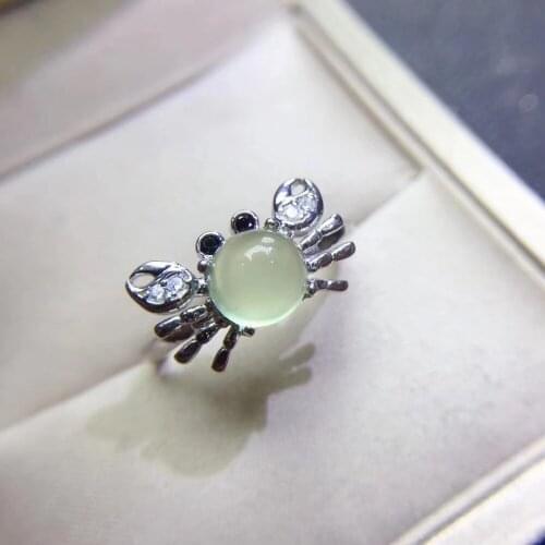 Elegant lovely special Crab Natural green prehnite gem ring S925 silver natural gemstone ring girl women party gift fine jewelry