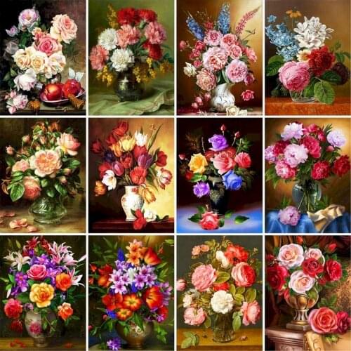 GATYZTORY Frame Flower DIY Painting By Numbers HandPainted Gift Acrylic Paint Drawing Canvas Home Wall Decor 60x75cm