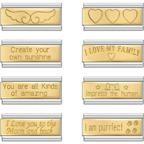 Hapiship Fashion Trend Original Daisy Gold Heart Lover Wing Charm Links Fit 9mm Bracelet Stainless Steel Links DIY Jewelry DJ229