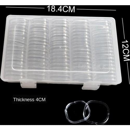 90Pcs 27mm Clear Square Round Plastic Coin Capsule Container Holder with Storage Organizer Box
