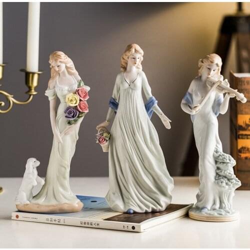 European-style Ceramic Beautiful Girl Statue Crafts Decoration Western Girl Porcelain Crafts Handmade Statue Gift