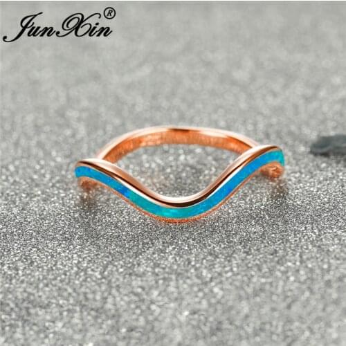 Simple Rose Gold Ocean Blue White Fire Opal Rings For Women Men Irregular Wave Ring Wedding Bands Thin Ring Stacking Jewelry