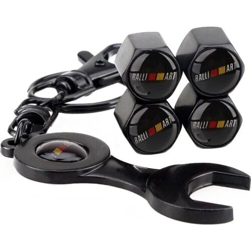 Car Wheel Tire Valve Stem Caps Cover Wrench Keychain for Mitsubishi Lancer 10 ASX Pajero Outlander Eclipse Galant EVO Mirage