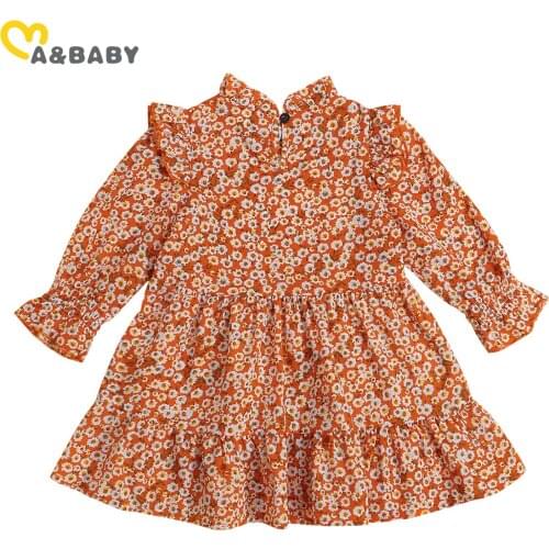 Ma&Baby 2-7Y Vintage Flower Child Toddler Kid Girls Dress Ruffles Long Sleeve Dresses For Girls Autumn Spring Clothes DD43