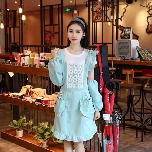 Cute cartoon reverse hoodie adult cooking apron Korean fashion full body kitchen apron long sleeve cotton
