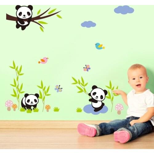 Cartoon animal Panda bamboo Wall Stickers for kids baby rooms nursery decoration Mural Art Decals home decor cute panda sticker