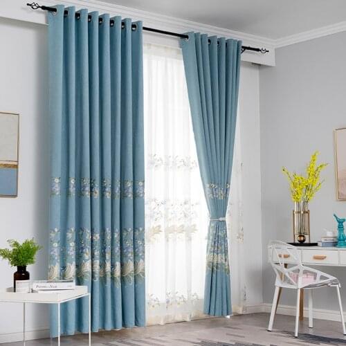 New Curtain Pastoral Pasted Embroidered Shading American Finished Product Customization Curtains for Living Dining Room Bedroom