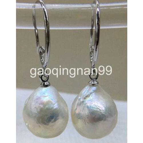 Charming FREE Shipping >>12-13mm white reborn keshi South Sea baroque pearl Dangle earrings 925s