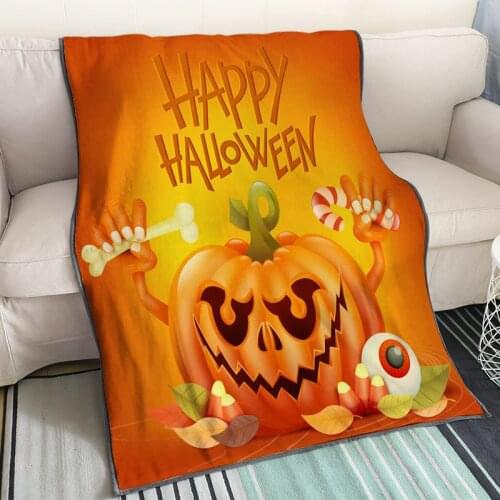 Halloween Pumpkin Print Blanket Bed Cover Flannel Fleece Throws Travel Cover Wrap Durable Soft Warm Home Sofa Baby Boys Blanket
