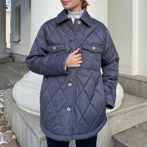Fandy Lokar Argyle Buttons Parkas Women Fashion Turn Down Collar Coats Women Elegant Pockets Autumn Cotton Jackets Female Ladies