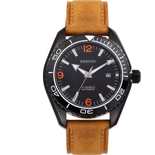 Parnis Racing Seriers Luminous Mens Leather Watchband Fashion Automatic Mechanical Watch Wristwatch