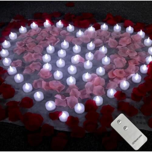 Remote 12PC Electric Candle Flicker LED Tea Light Battery Operate Night Lamp Romance Rose Petal Valentines Day Lighting Decors