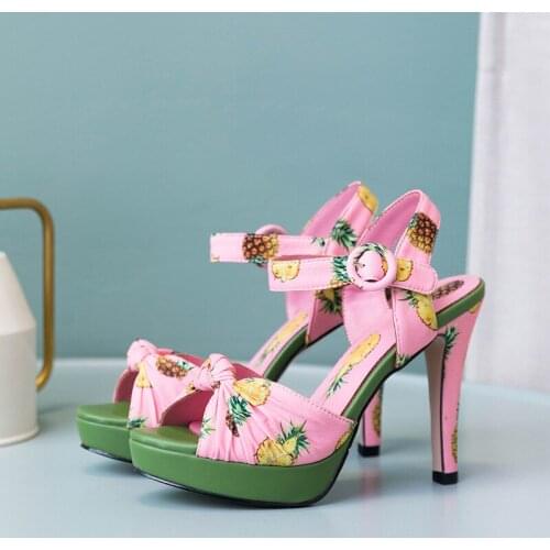 Pineapple Print Women Platform Gladiator Sandals Buckle Strap Ladies Party Wedding Casual Shoes Open Toe High Heels Pumps