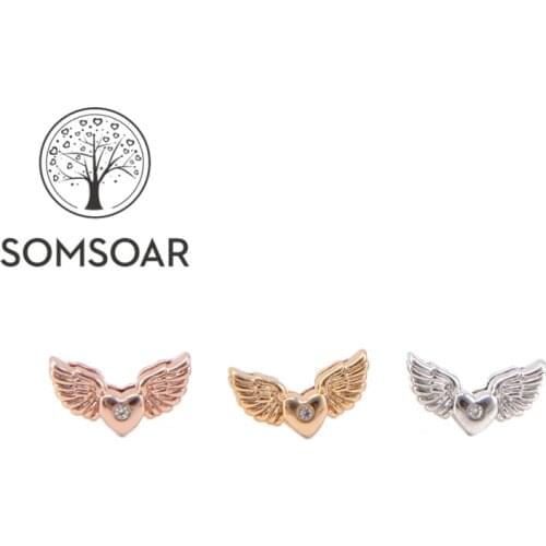 Somsoar Jewelry Heart Angel Wings Slide charms fit Leather wrap Mesh Stainless steel Bracelet Bangle 10pcs/lot