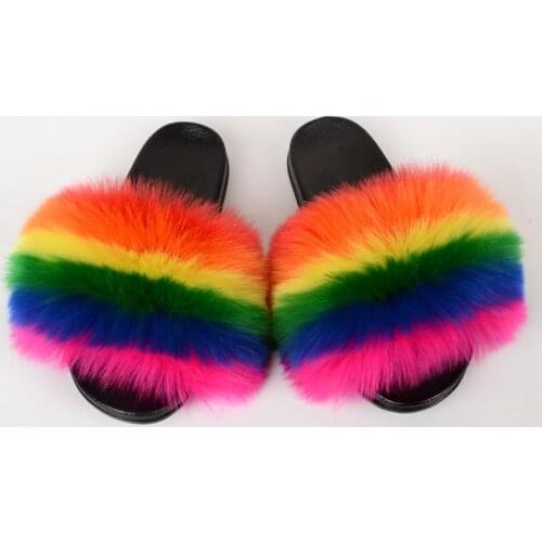 Faux Fur Slippers Women Summer Fluffy Slides House Furry Ladies Sandals Woman Shoes Faux Fur Female Fox Fur Flip Flops New 2020