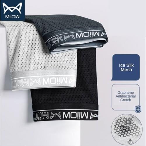 MiiOW Mesh Panties Mens Flat-angled Graphene Antibacterial Summer Ice Cream Breathable Panties Mens Four-corner Underpants