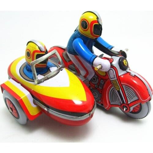[Funny] Classic collection Retro Clockwork Wind up Metal Walking Tin Three rounds of motorcycle toy Mechanical toys kids gift