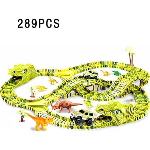 Dinosaur Railway Toy For Kids DIY Assemble Dinosaur Race Track Set Magical Racing Track Railway Electric Race Car Model Toys