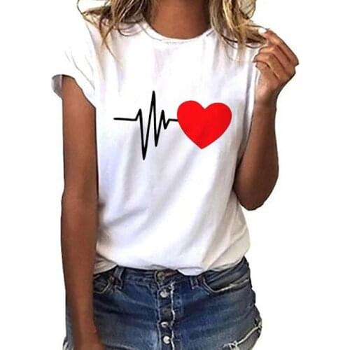 Ladies Casual Harajuku Graphic Short Sleeve Women T-shirt O-neck top Tees Summer New 90s heart-shaped printed T Shirt