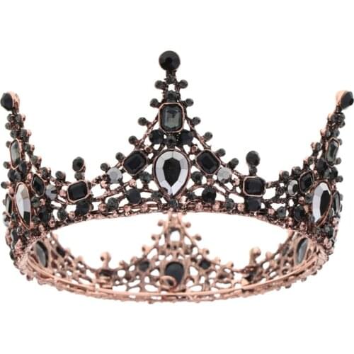 Women Baroque Rhinestones Black Bride Wedding Crown Bridal Hair Accessories Shining Charm Prom Queen Luxury European Style Tiara