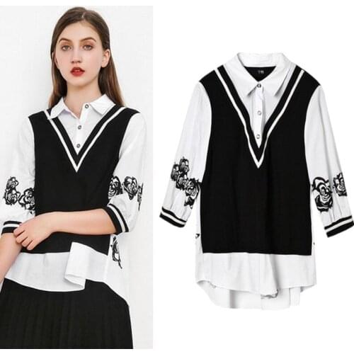 5XL Maxi Blouses Women Shirts Rose Flowers Vintage Print Blousa Tops casual woman Oversized Spliced Patchwork Shirts BlouseNS566