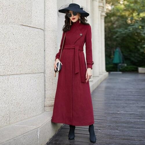 Plus Size 3XL Women Winter Woolen Coat Autumn Winter New Slim Thick X-Long Overcoat Wool Jacket Female Red Wine Outerwear