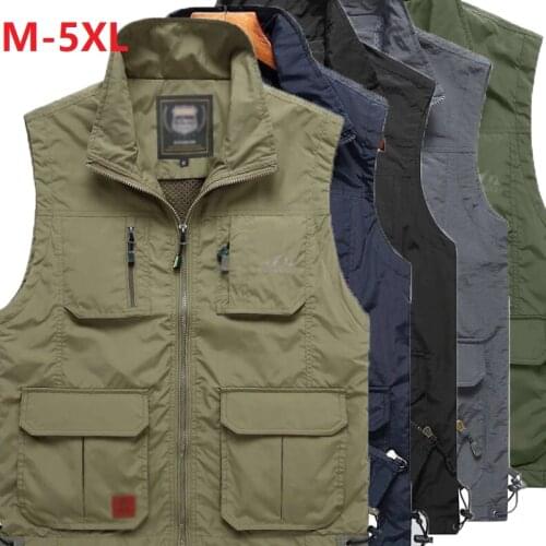Quick dry Multi-Pockets Classic Waistcoat Male Sleeveless Unloading Solid Coat Work Vest Photographer Tactical Masculino Jacket