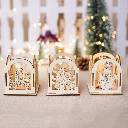 1Pcs Christmas Wooden Candlestick Decoration Ornaments Mini Hollows Carved Christmas Candle Holder Creative Gifts Home Decor