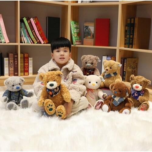 1PC High Quality Bear Plush Toy Soft Couple Bear Sequin Bear Scarf Bear Boss Bear Photographer Bear Stuffed Doll Baby Girl Gift