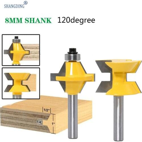 2 pcs 120 Degrees Mitra Locking Finger Joint Router Bits Set 8mm Rod Woodworking Cutters MDF Woodworking Tools