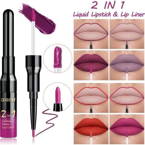 2 in 1 Double Head Liquid Matte Lipstick Lip Gloss & Lip Liner Waterproof Nude Lipstick Set Lipgloss Matt Lip stick Pen Makeup