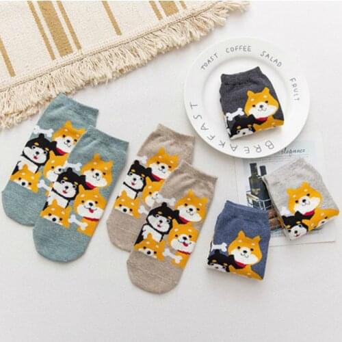 5 Pairs/Lot Cartoon Dog Cat Rabbit Pig Raccoon Fox Lovely Women Cotton Boat Socks Funny Hip Hop Street Ankle Socks Autumn Winter