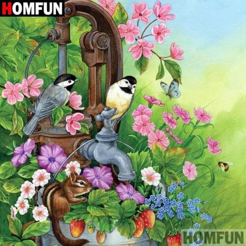 HOMFUN Diy Full Square Round Drill 5D Diamond Painting Cross Stitch Diamond Embroidery "Bird flower" Home Decor Gift A08110