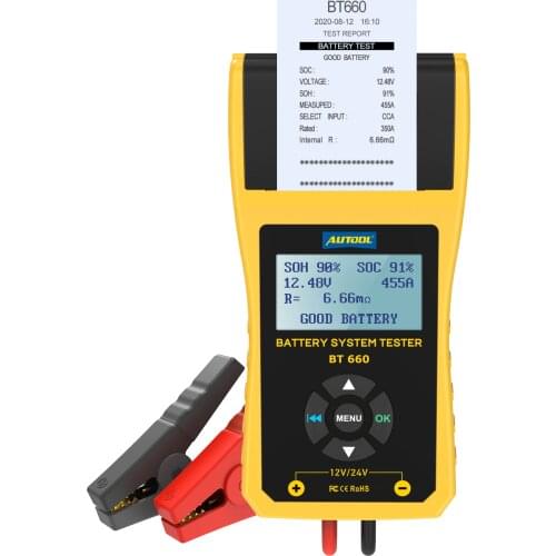 New Arrival AUTOOL 12V Car Battery Load Tester with printer BT660/Multi-language Digital automotive battery tester CCA100-3000