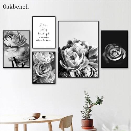 Black And White Canvas Painting Flower Poster Peony Art Prints Nordic Posters Modern Print Quote Wall Pictures Living Room Decor